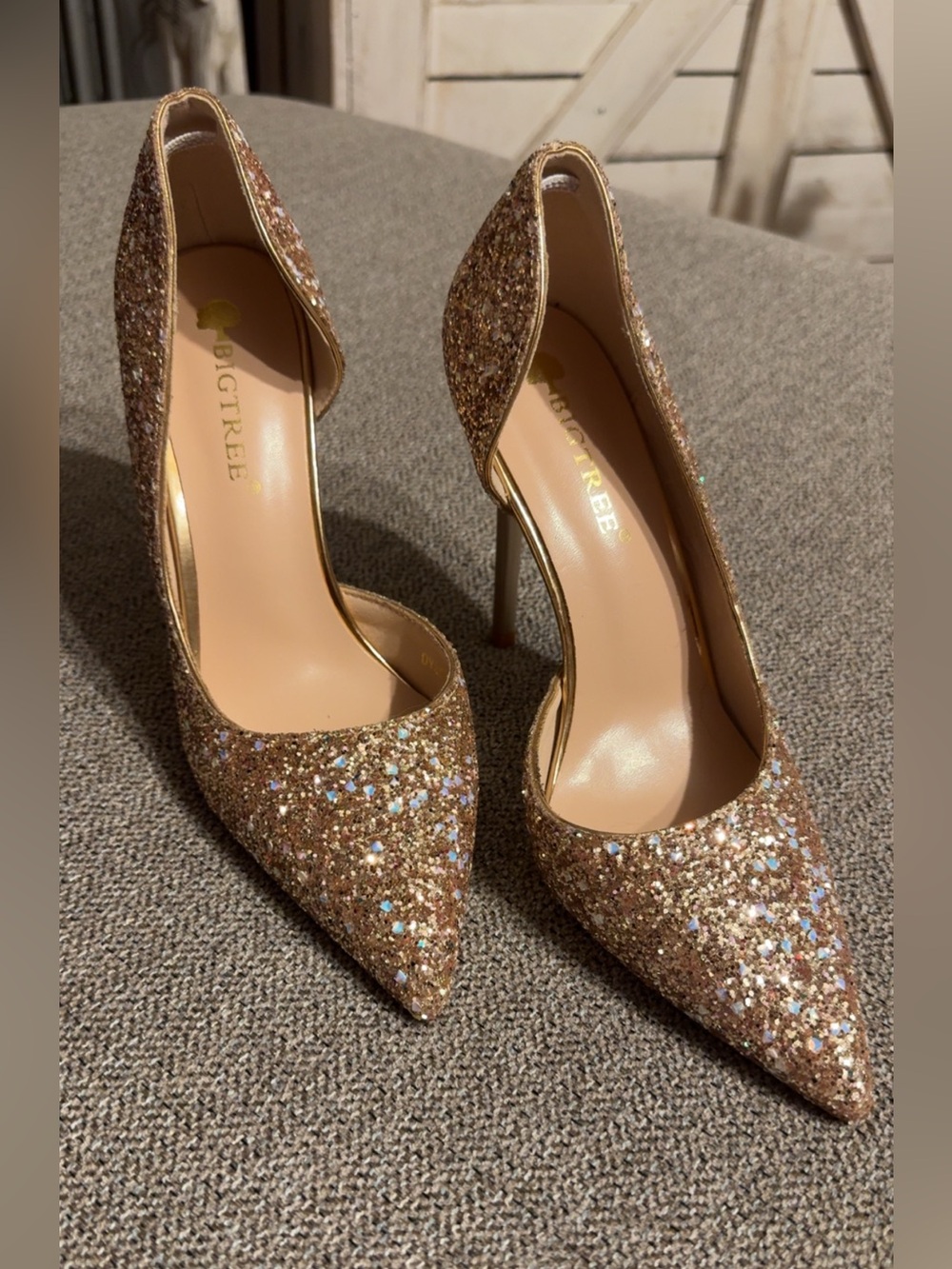 Sparkling Rose Gold Pointed-Toe Stiletto Heels